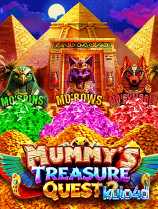 Tampilan visual slot Mummy’s Treasure Quest 2 dengan tema piramida Mesir